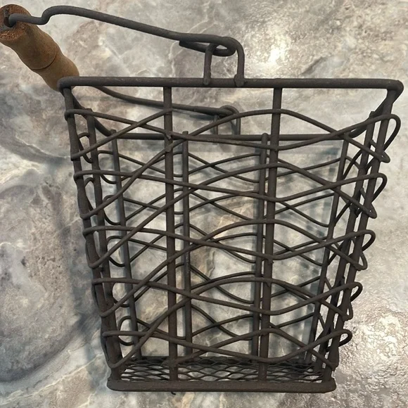 Wire baskets with wooden handle (set of 3) Rustic look - Picture 7 of 10